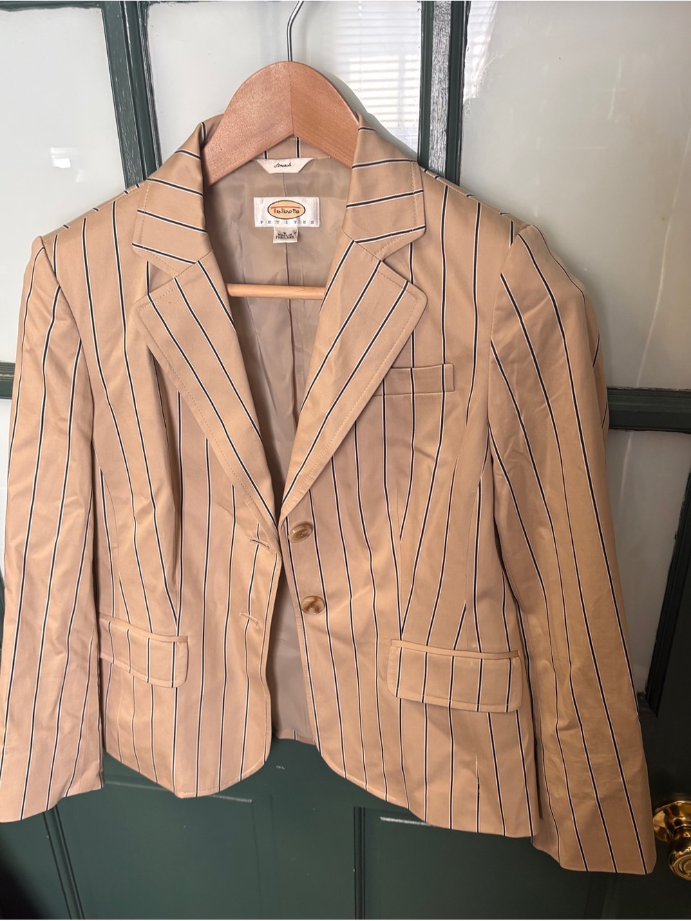 Talbots Beige Blazer with Navy Pinstripes
